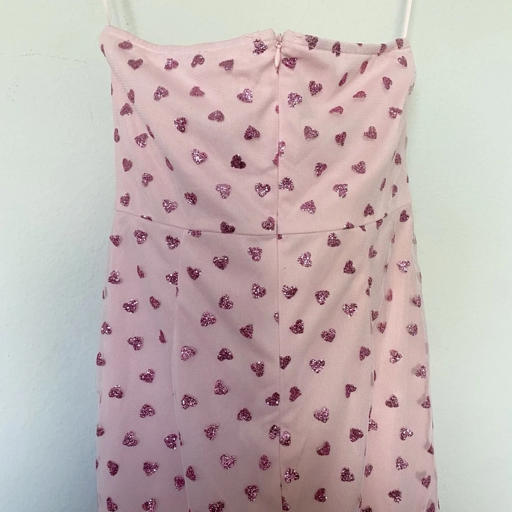 Superdown Fifi Mesh Mini Dress Pink Glitter Heart Print Bodycon Party Sz Medium - Picture 9 of 12